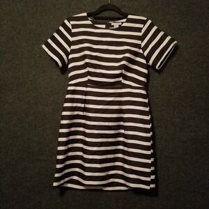H&M Striped Mini Dress Black /White Size 10 Fit & Flare Bodycon Skater Y2K